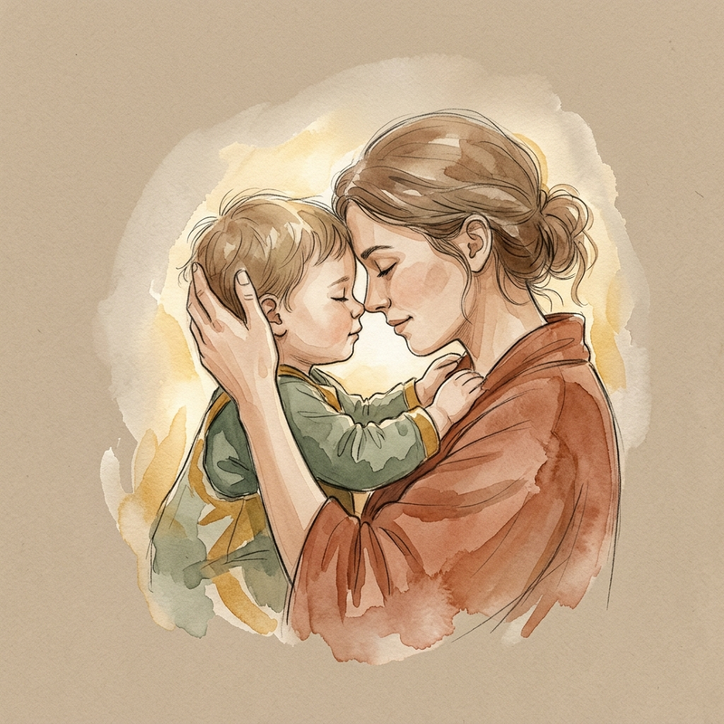 Mutter und Kind Stirn an Stirn, liebevoller Moment